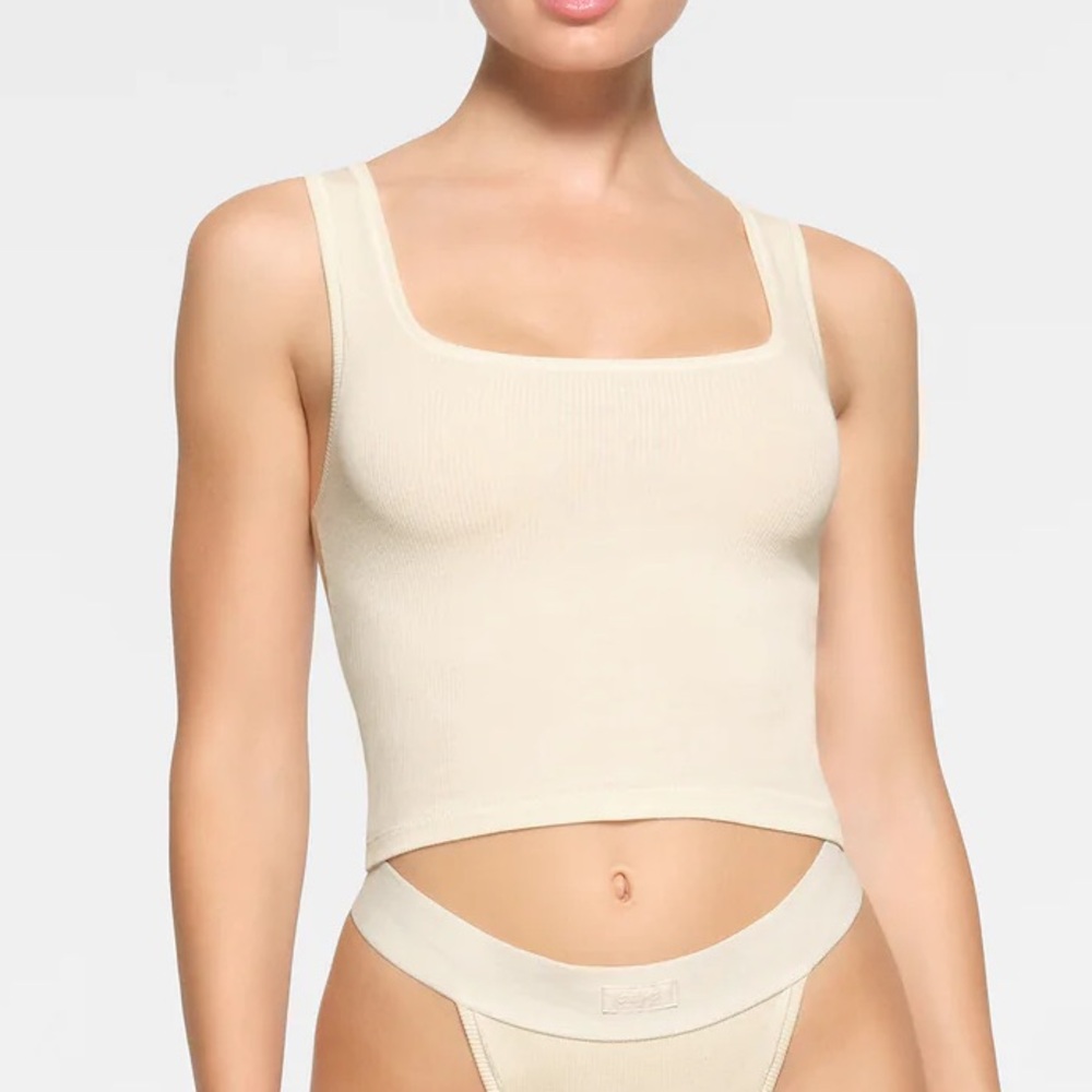 SKIMS Cotton Rib Tank in Bone